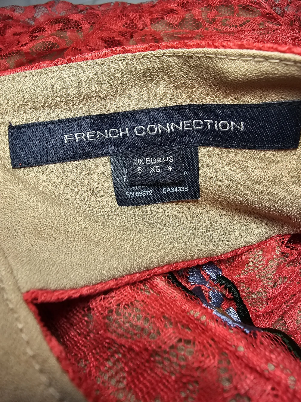 French Connection Red Embroidered V-Neck Mini Dress